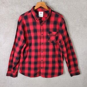 Levis Shirt Mens XL Red Black Buffalo‎ Plaid Flannel Button Down Cotton